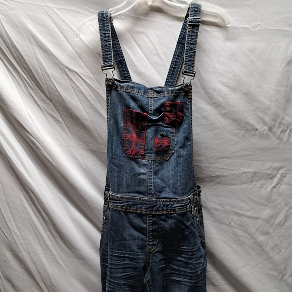 Rue 21 Front Overall Jeans Plaid Low back waist 13/14 - Picture 3 of 11